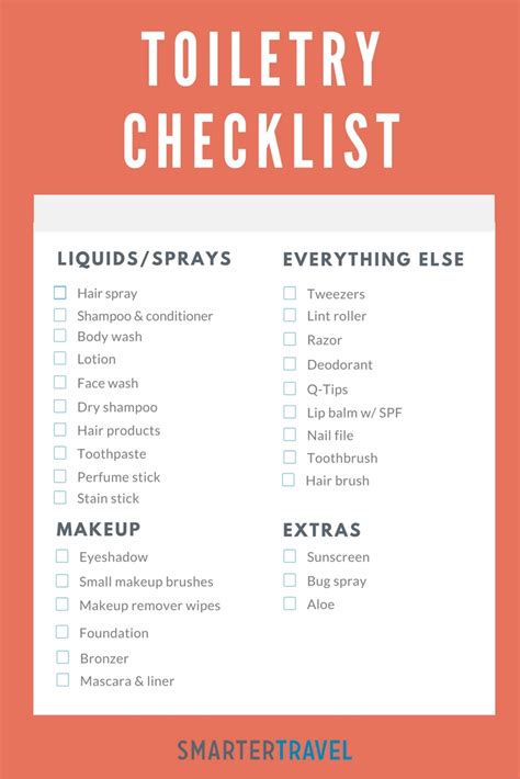 list of personal toiletries.